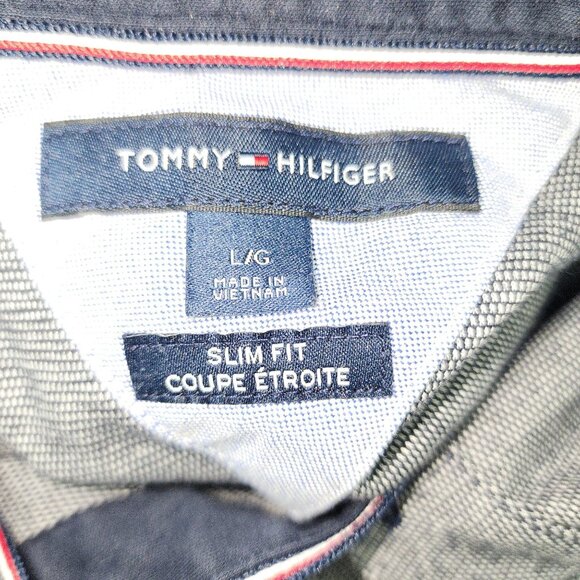 Men's Tommy Hilfiger Polo Slim Fit Shirt Short Sleeve Large 100% Cotton Navy - Picture 4 of 6